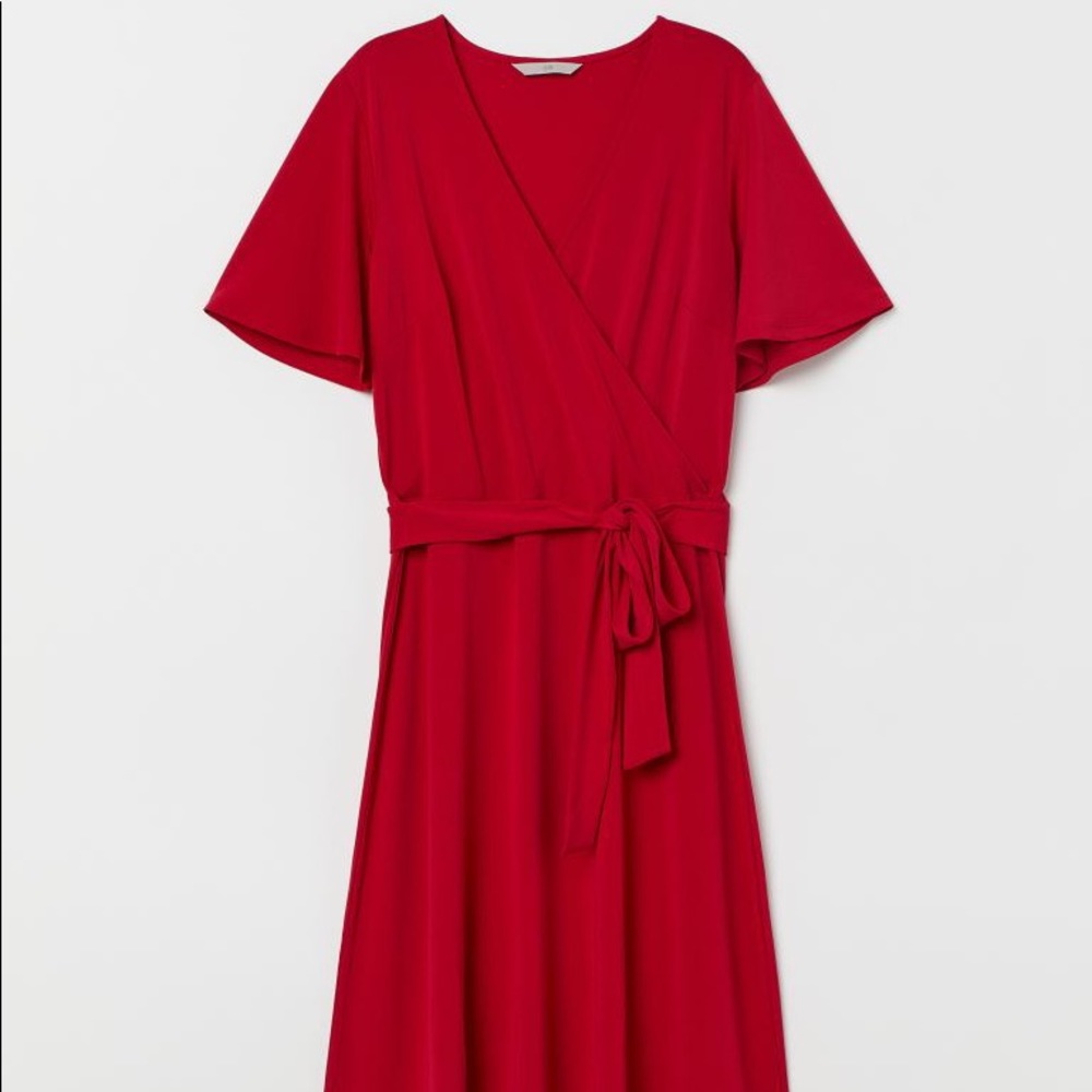 Red H&M midi wrap dress